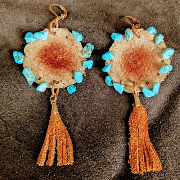 Hand Crafted Jewelry - Hand Crafted Turquoise and Brown Earrings